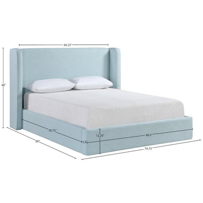 Kendall Light Blue Linen Textured Fabric Upholstered Queen Bed