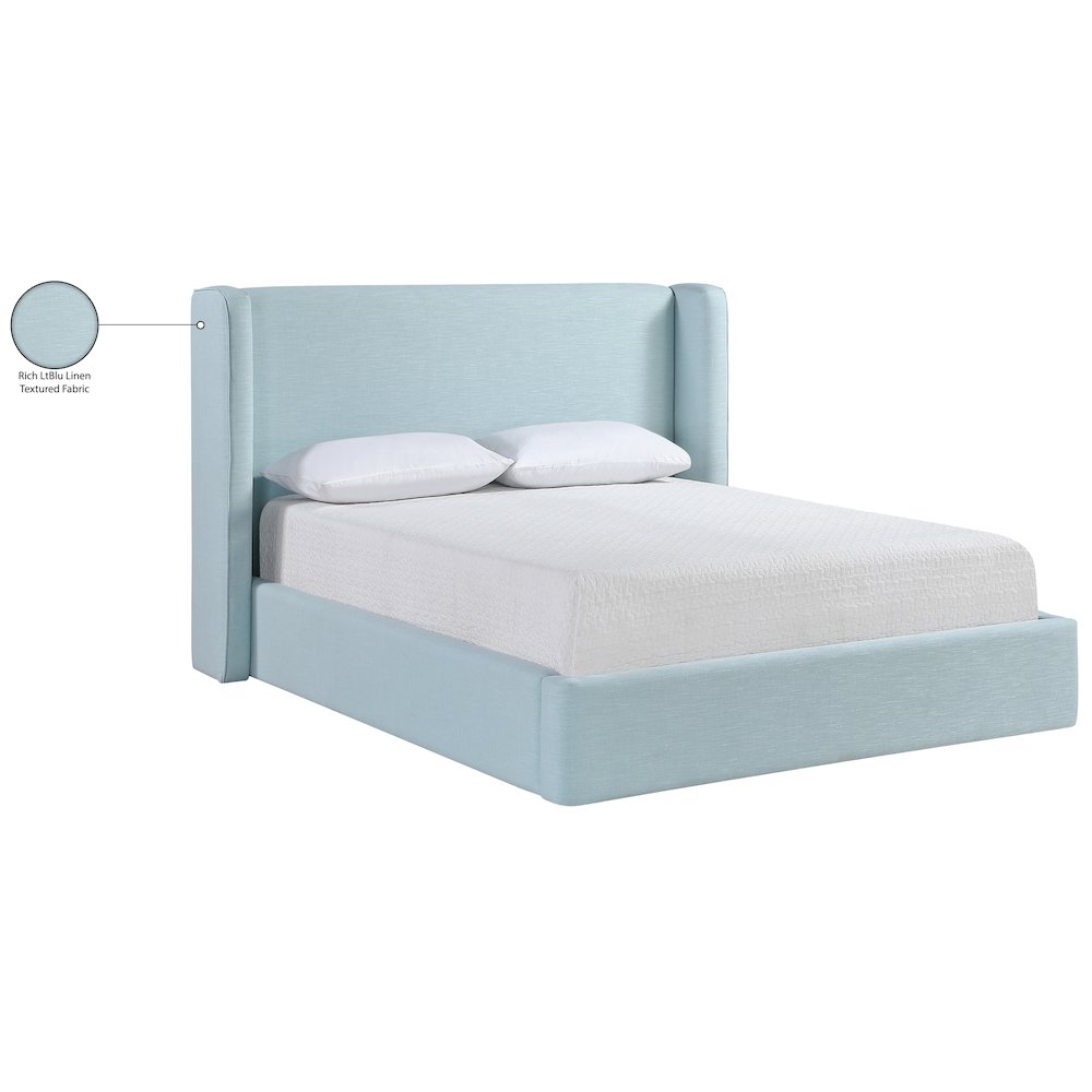 Kendall Light Blue Linen Textured Fabric Upholstered Queen Bed