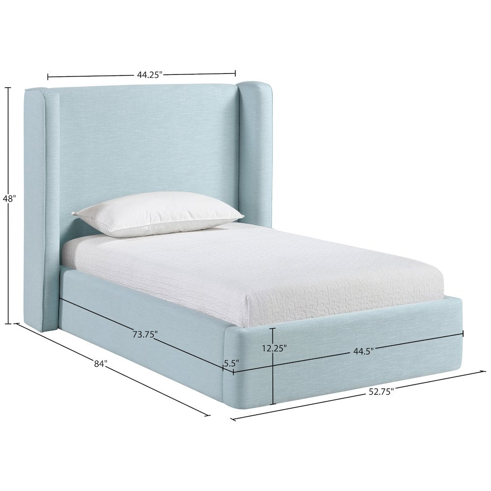 Kendall Light Blue Linen Textured Fabric Upholstered Twin Bed