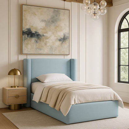 Kendall Light Blue Linen Textured Fabric Upholstered Twin Bed