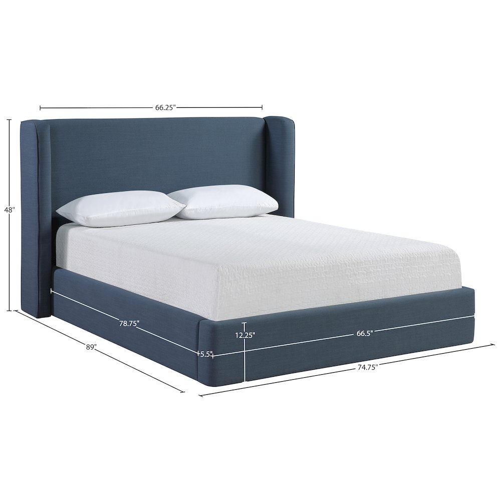 Kendall Navy Linen Textured Fabric Upholstered Queen Bed