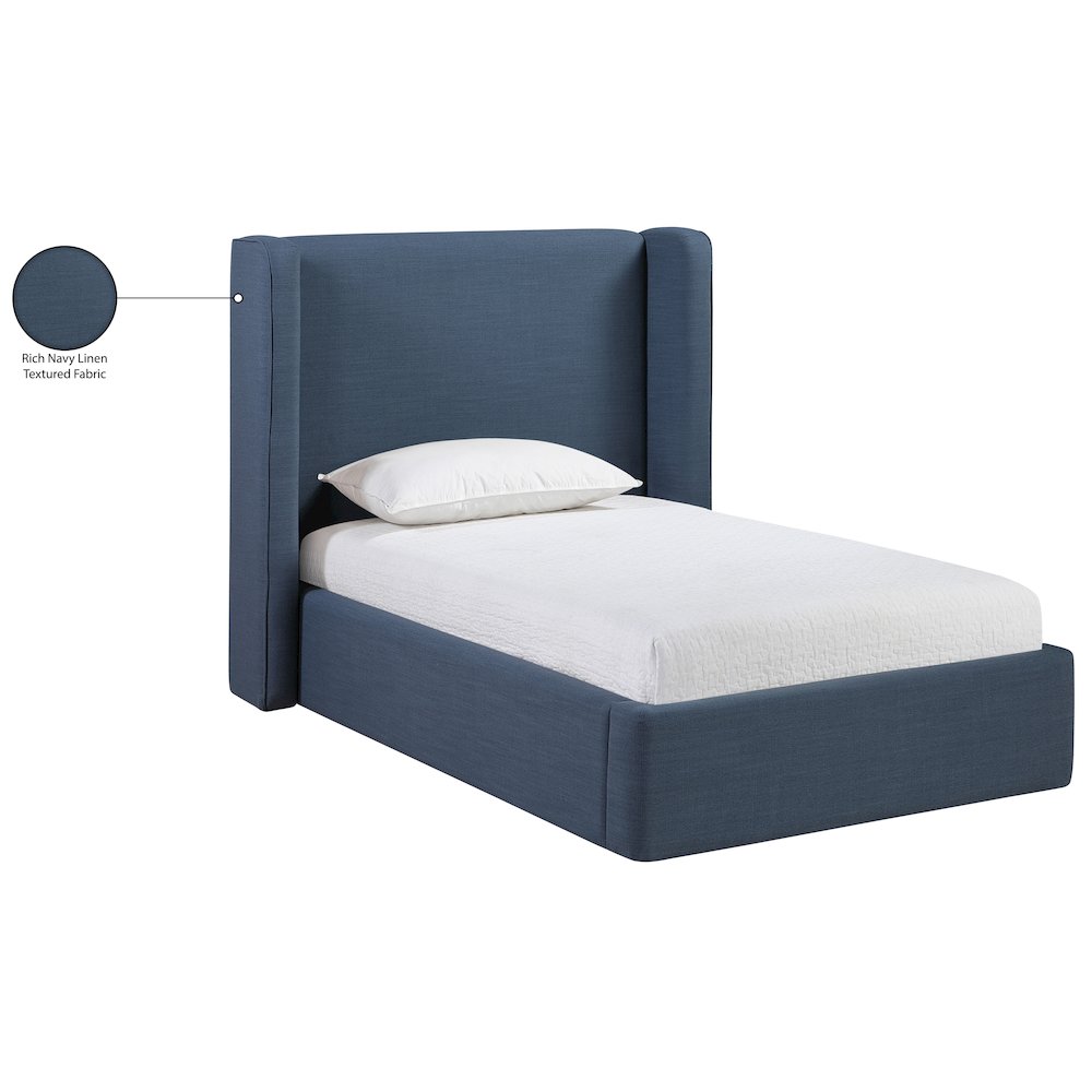 Kendall Navy Linen Textured Fabric Upholstered Twin Bed