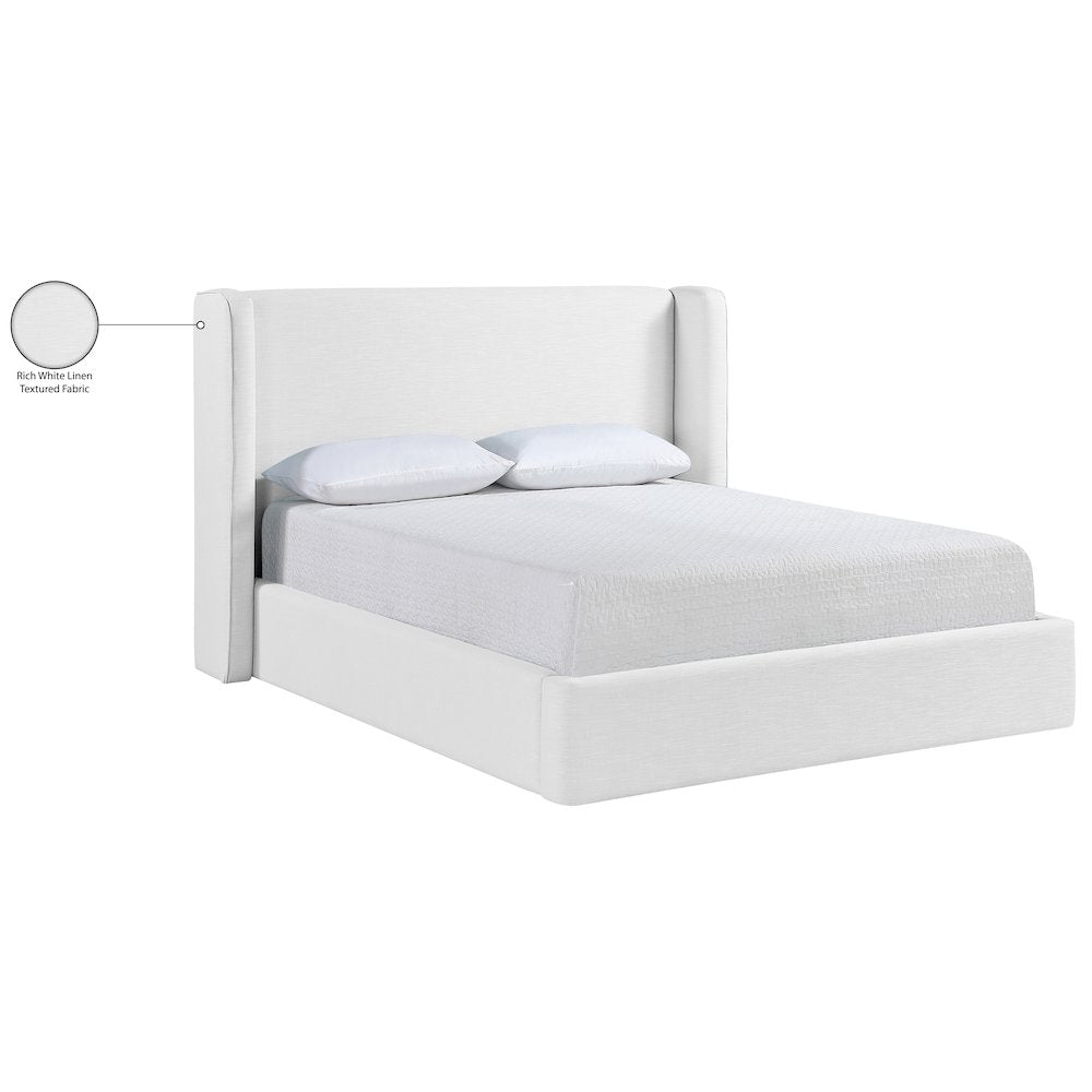 Kendall White Linen Textured Fabric Upholstered Full Bed