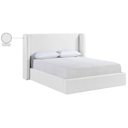 Kendall White Linen Textured Fabric Upholstered Full Bed