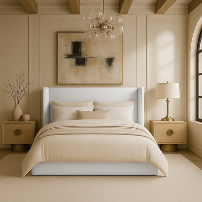 Kendall White Linen Textured Fabric Upholstered Full Bed
