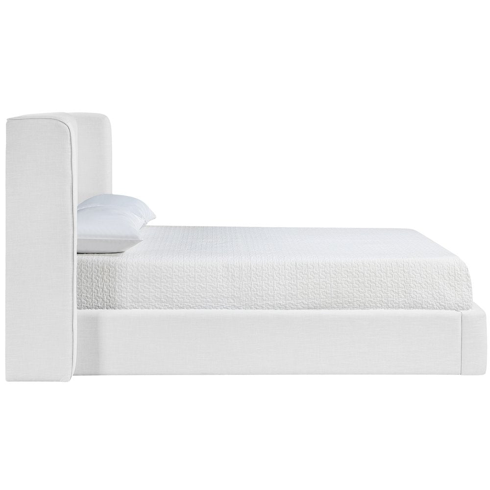 Kendall White Linen Textured Fabric Upholstered Queen Bed