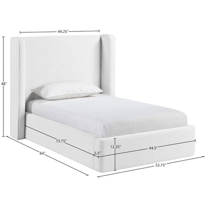 Kendall White Linen Textured Fabric Upholstered Twin Bed