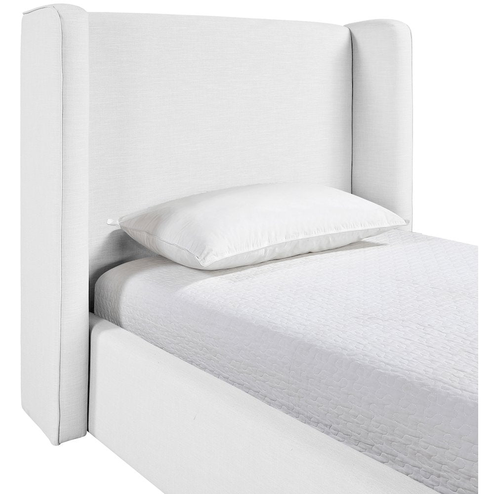 Kendall White Linen Textured Fabric Upholstered Twin Bed