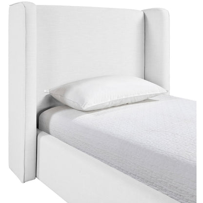 Kendall White Linen Textured Fabric Upholstered Twin Bed