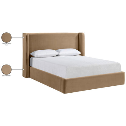 Kendall Beige Velvet Upholstered Full Bed