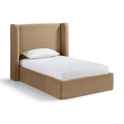 Kendall Beige Velvet Upholstered Twin Bed