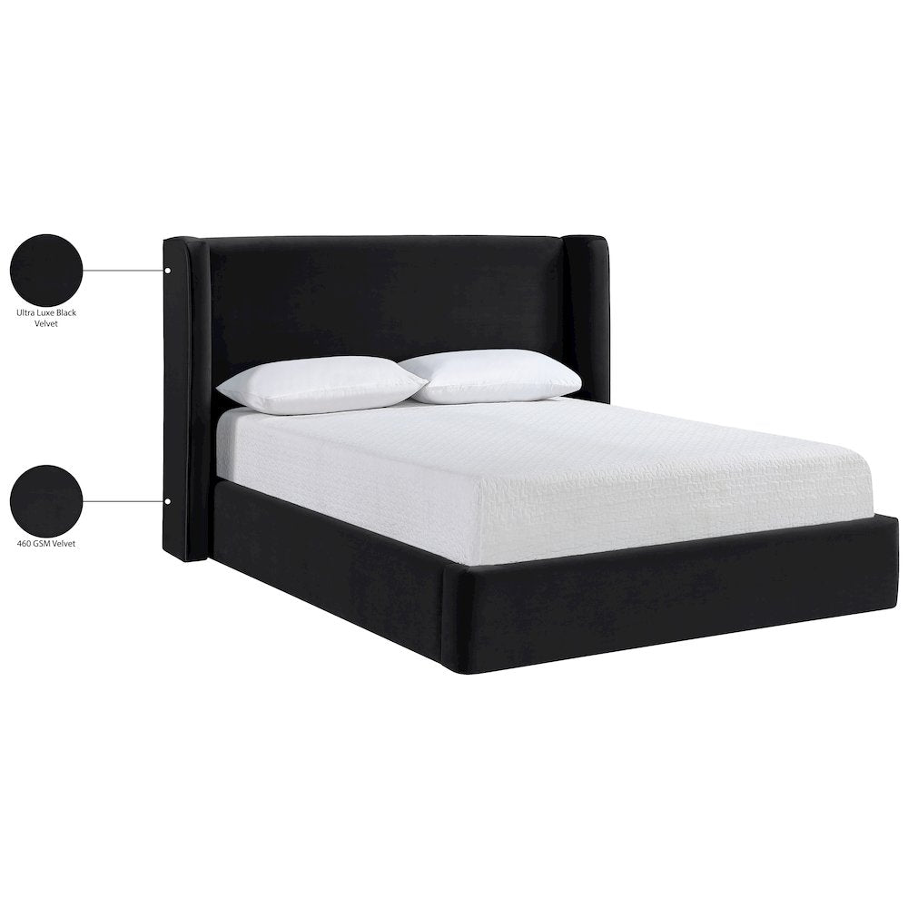 Kendall Black Velvet Upholstered Queen Bed