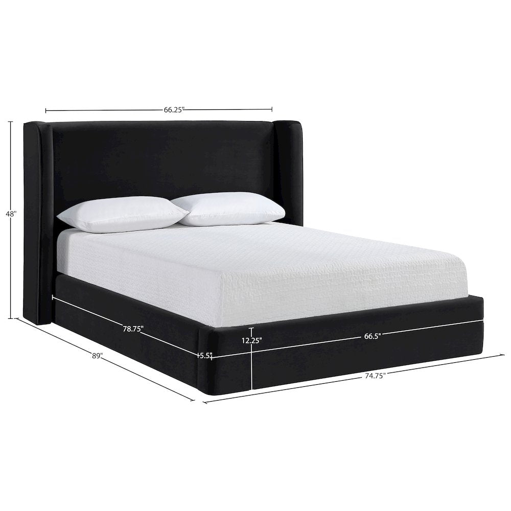Kendall Black Velvet Upholstered Queen Bed