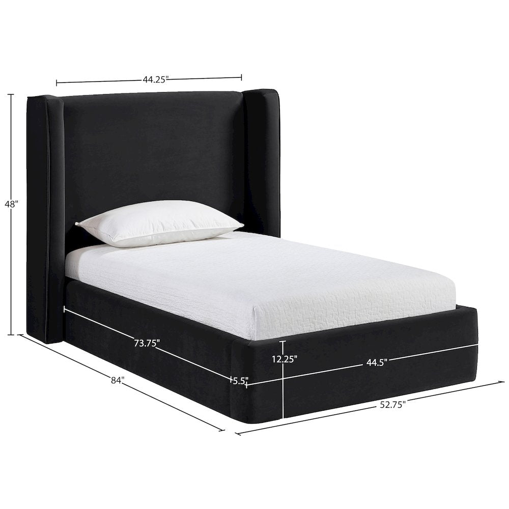 Kendall Black Velvet Upholstered Twin Bed
