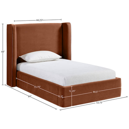 Kendall Cognac Velvet Upholstered Twin Bed