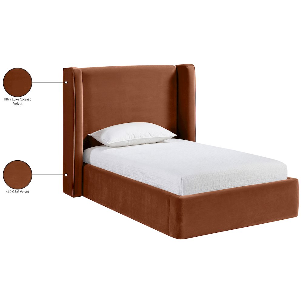 Kendall Cognac Velvet Upholstered Twin Bed