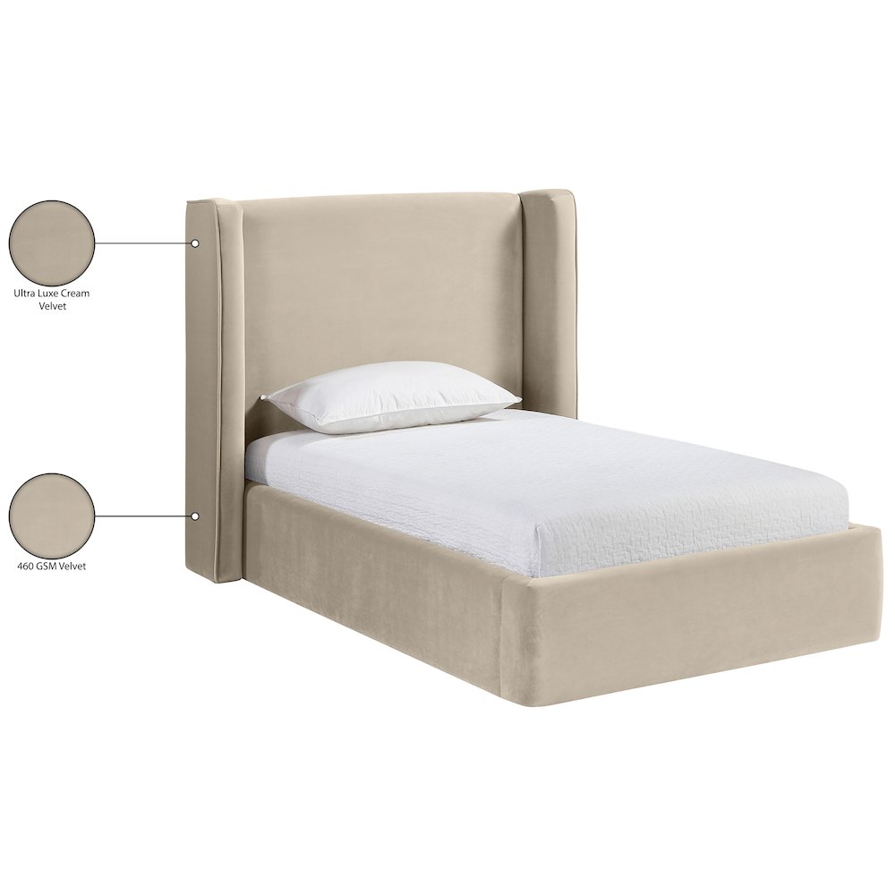 Kendall Cream Velvet Upholstered Twin Bed