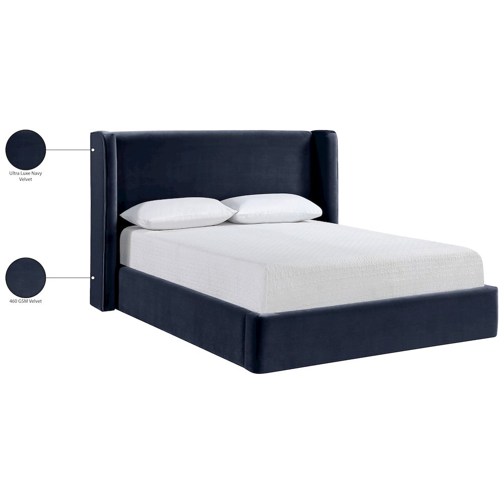 Kendall Navy Velvet Upholstered Queen Bed