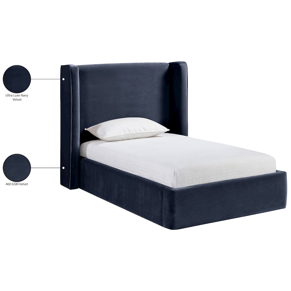 Kendall Navy Velvet Upholstered Twin Bed