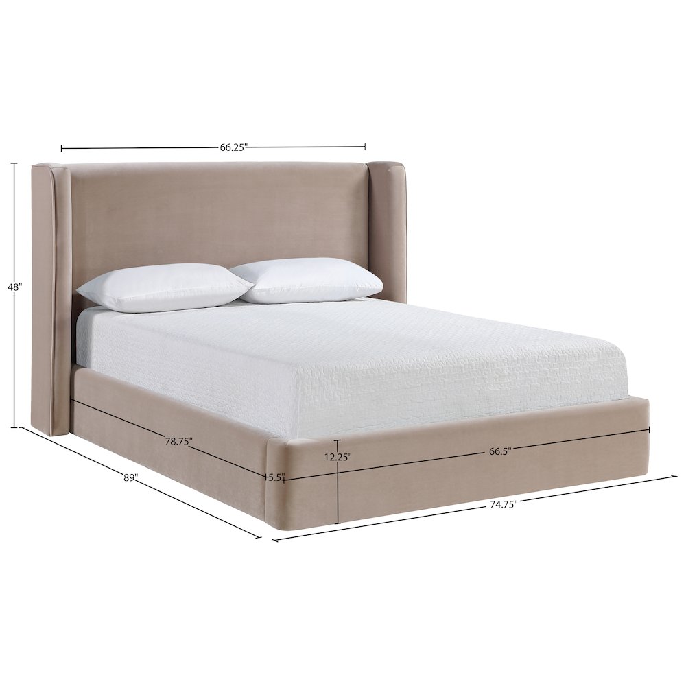 Kendall Taupe Velvet Upholstered Queen Bed