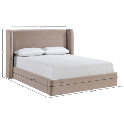 Kendall Taupe Velvet Upholstered Queen Bed