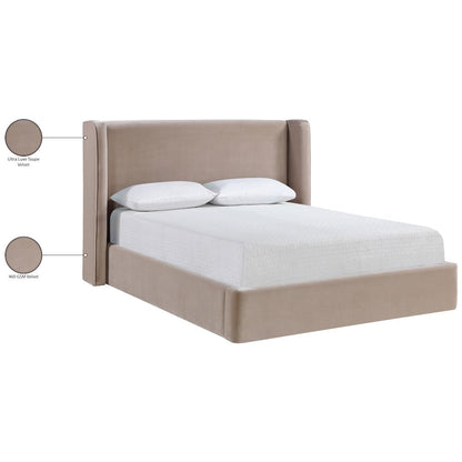Kendall Taupe Velvet Upholstered Queen Bed