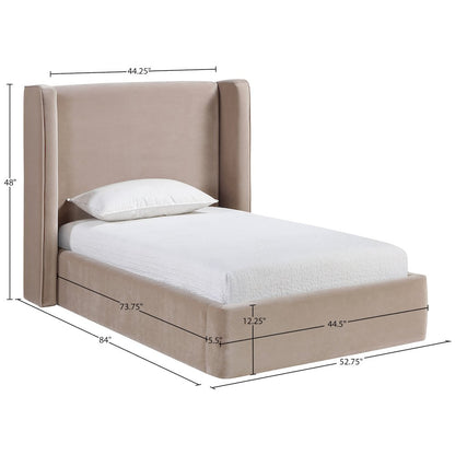 Kendall Taupe Velvet Upholstered Twin Bed