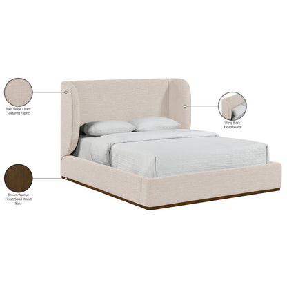 Aurin Beige Linen Textured Fabric Upholstered Full Bed