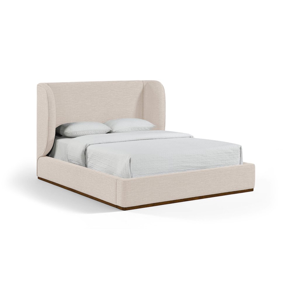 Aurin Beige Linen Textured Fabric Upholstered Full Bed