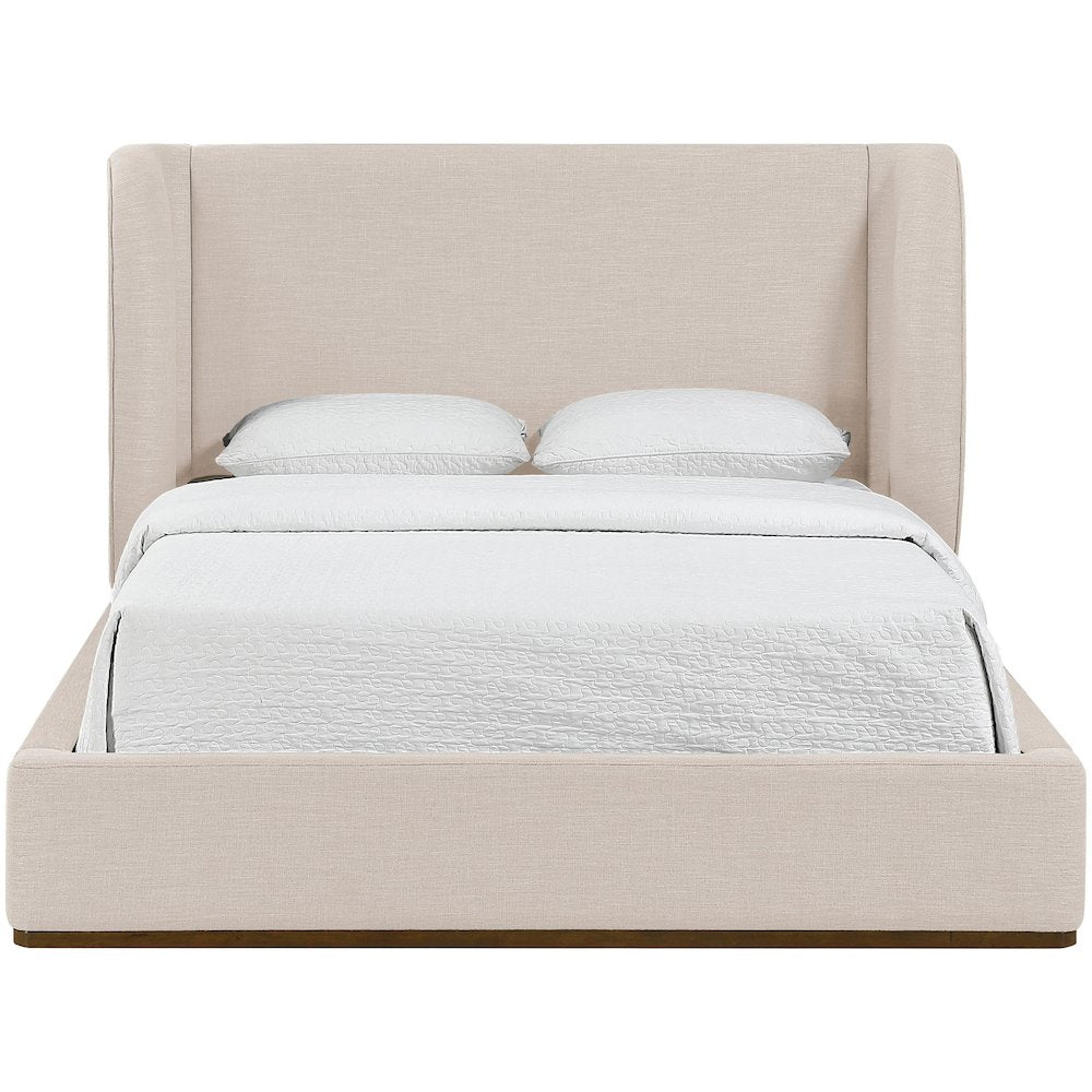 Aurin Beige Linen Textured Fabric Upholstered Full Bed