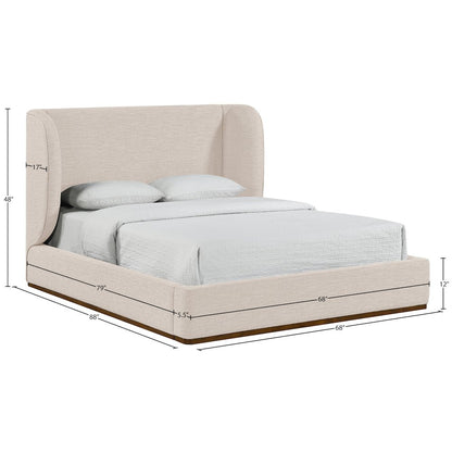 Aurin Beige Linen Textured Fabric Upholstered Queen Bed