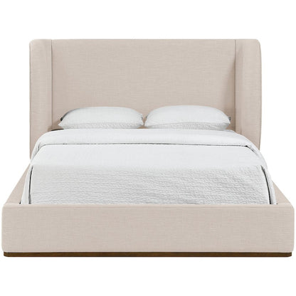 Aurin Beige Linen Textured Fabric Upholstered Queen Bed
