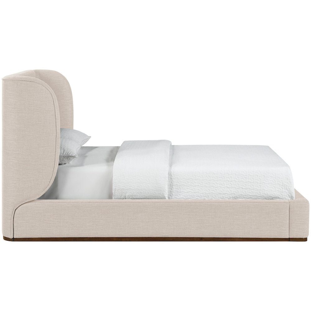 Aurin Beige Linen Textured Fabric Upholstered Queen Bed