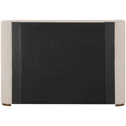 Aurin Beige Linen Textured Fabric Upholstered Queen Bed