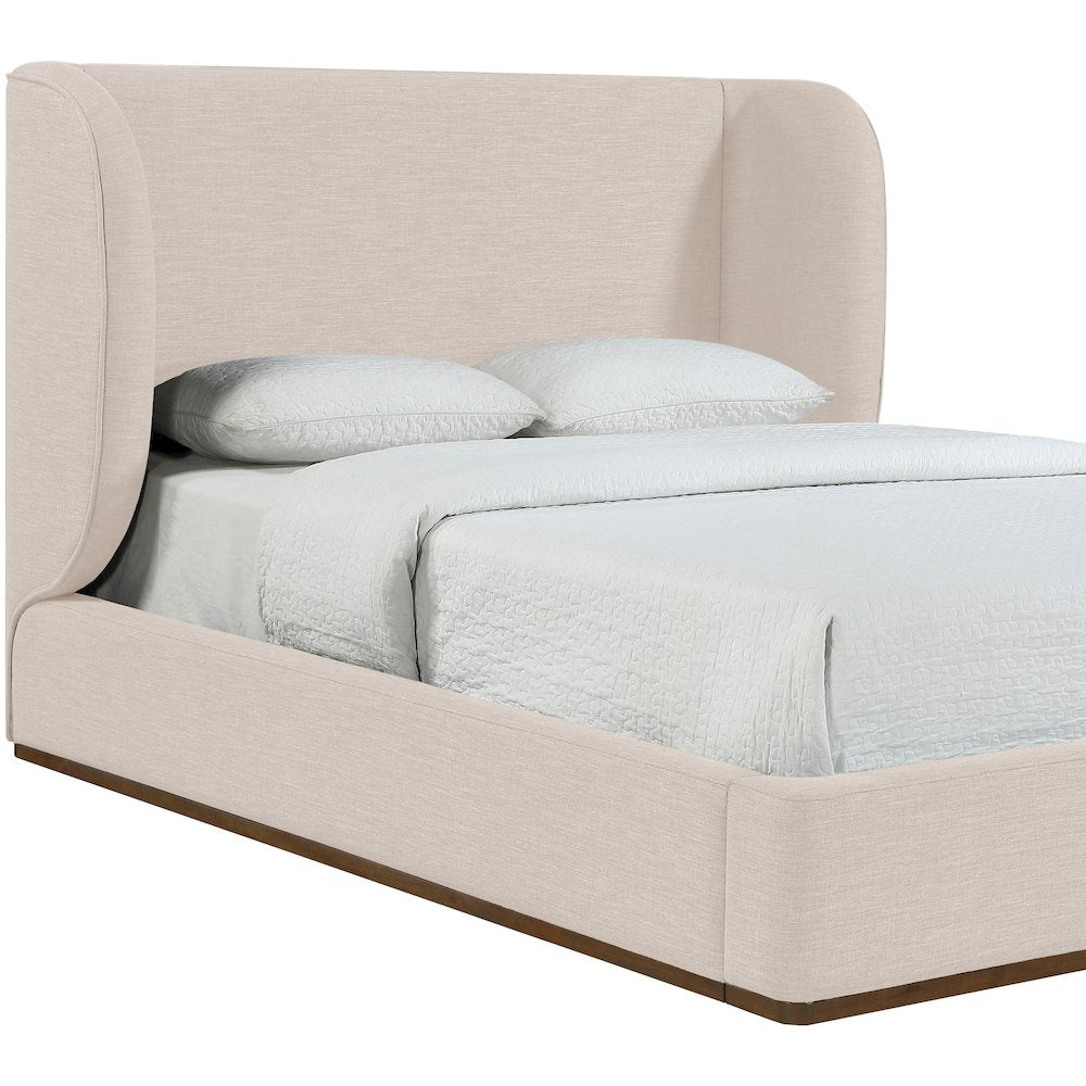 Aurin Beige Linen Textured Fabric Upholstered Queen Bed
