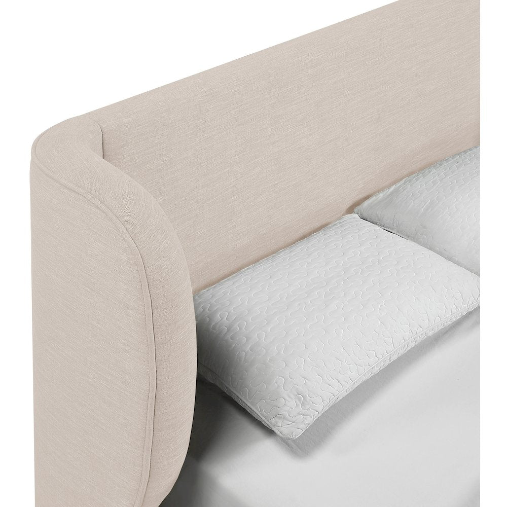 Aurin Beige Linen Textured Fabric Upholstered Queen Bed