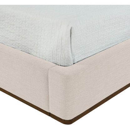 Aurin Beige Linen Textured Fabric Upholstered Queen Bed