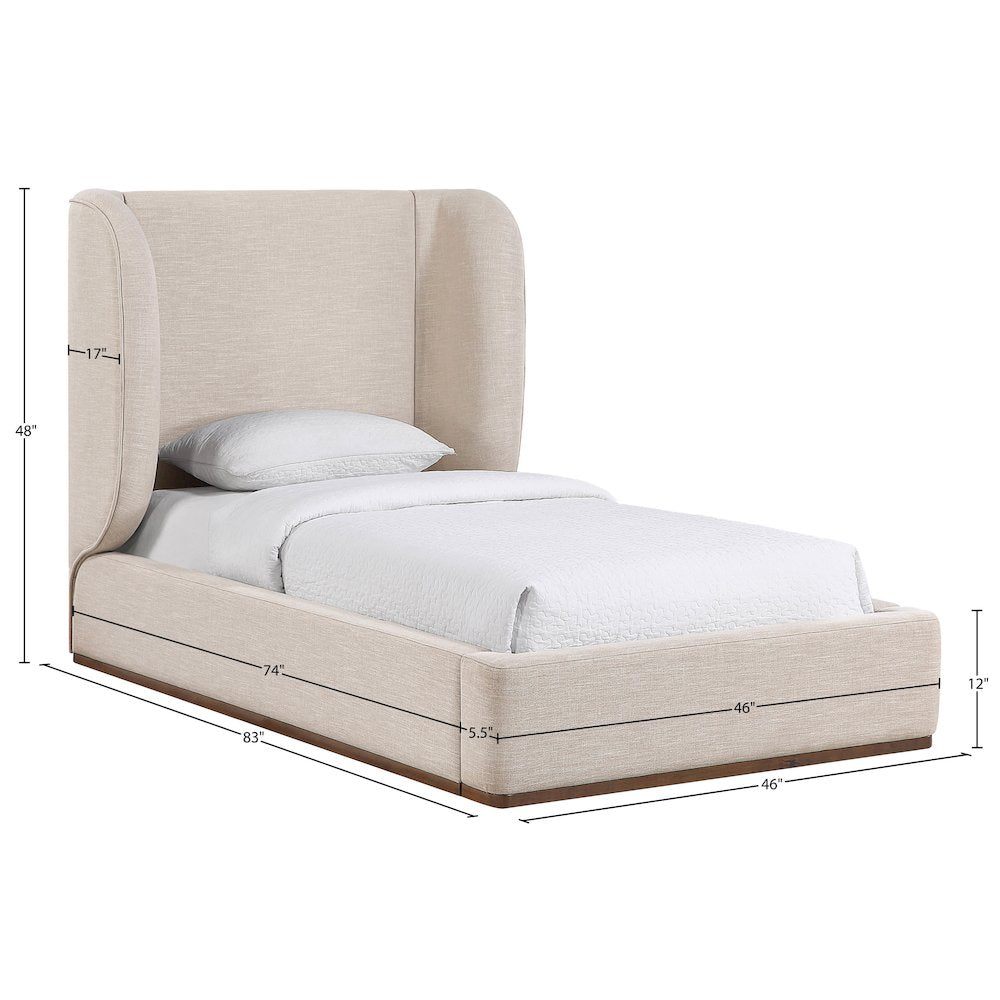 Aurin Beige Linen Textured Fabric Upholstered Twin Bed