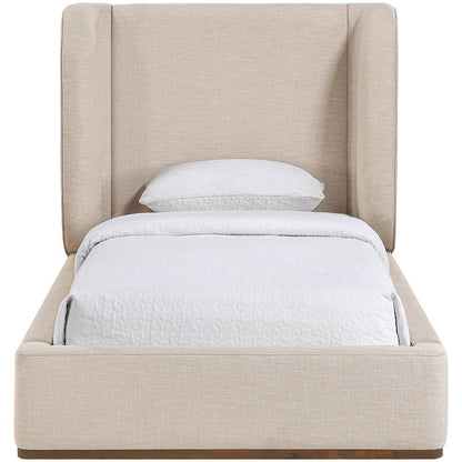 Aurin Beige Linen Textured Fabric Upholstered Twin Bed