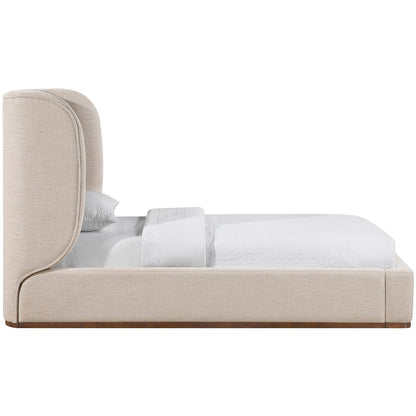 Aurin Beige Linen Textured Fabric Upholstered Twin Bed