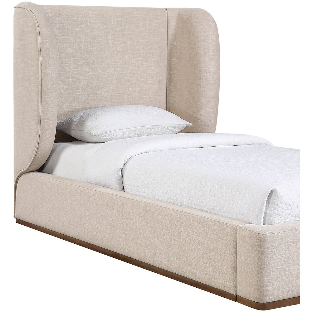 Aurin Beige Linen Textured Fabric Upholstered Twin Bed