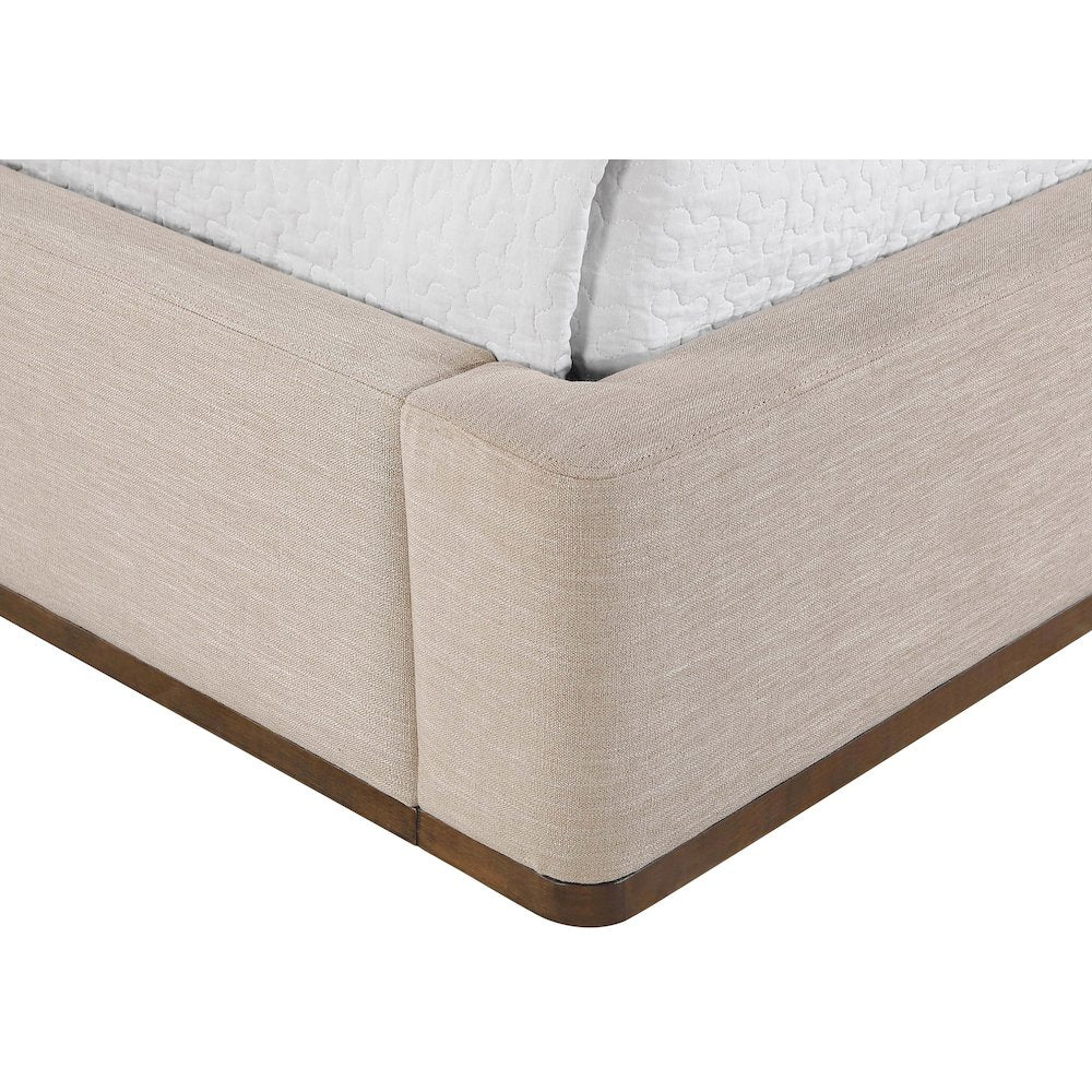 Aurin Beige Linen Textured Fabric Upholstered Twin Bed