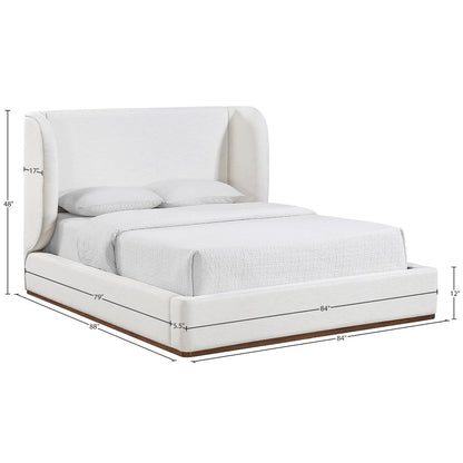 Aurin Cream Linen Textured Fabric Upholstered King Bed
