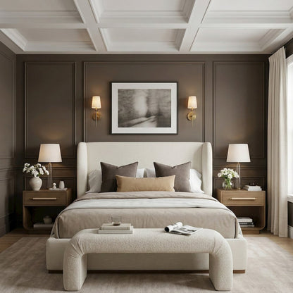 Aurin Cream Linen Textured Fabric Upholstered King Bed