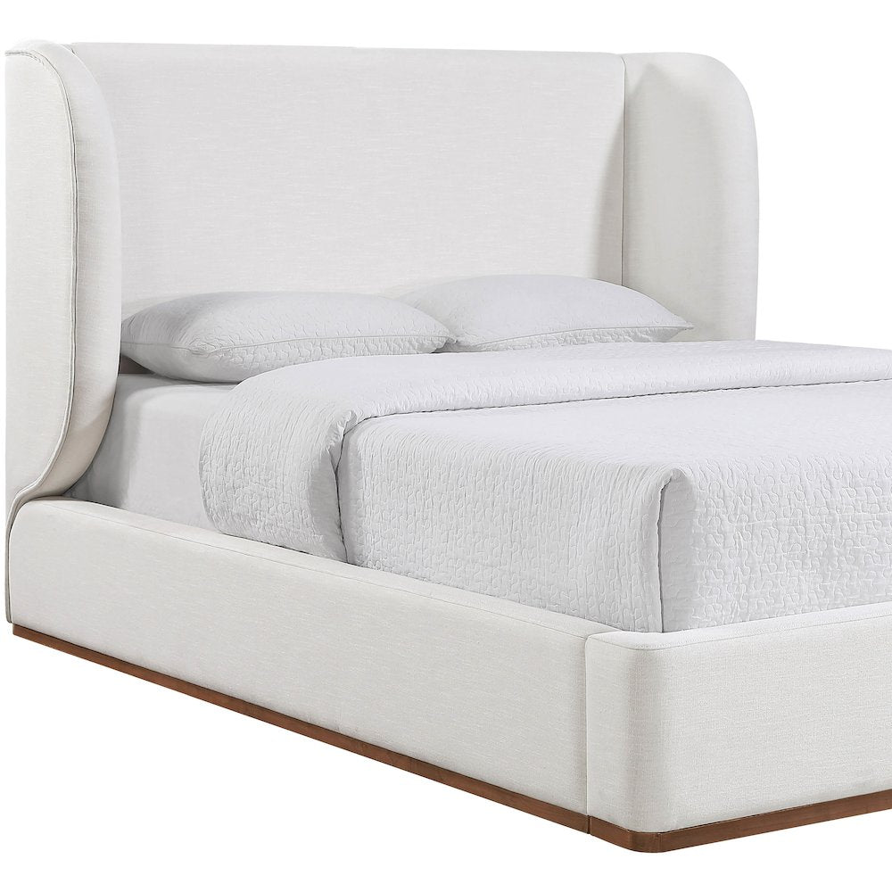 Aurin Cream Linen Textured Fabric Upholstered King Bed