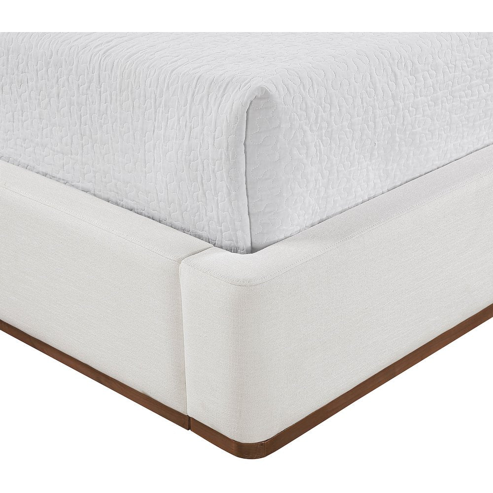 Aurin Cream Linen Textured Fabric Upholstered King Bed