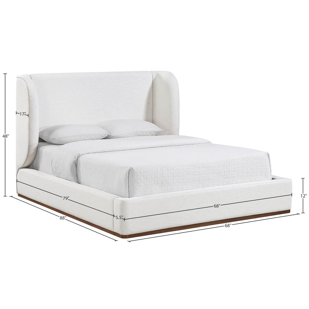 Aurin Cream Linen Textured Fabric Upholstered Queen Bed