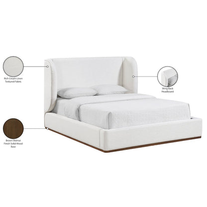 Aurin Cream Linen Textured Fabric Upholstered Queen Bed
