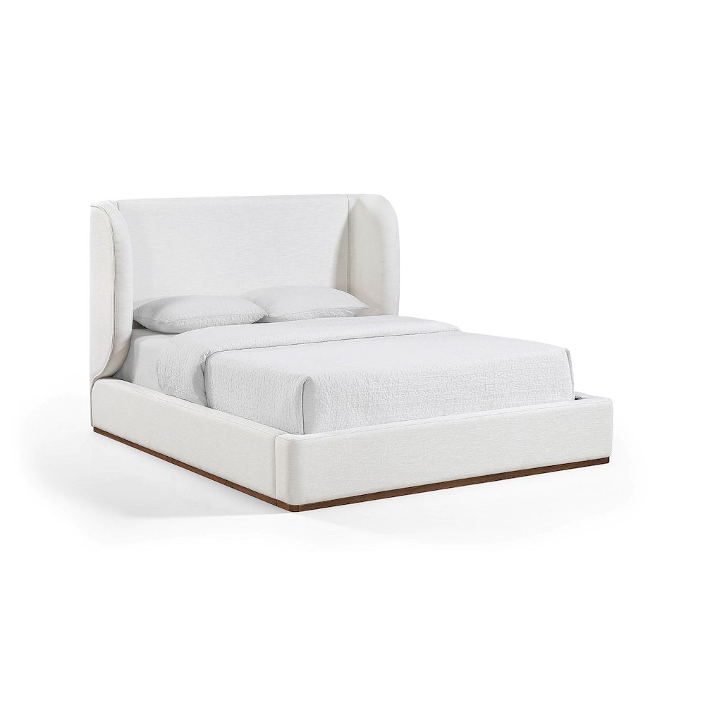 Aurin Cream Linen Textured Fabric Upholstered Queen Bed