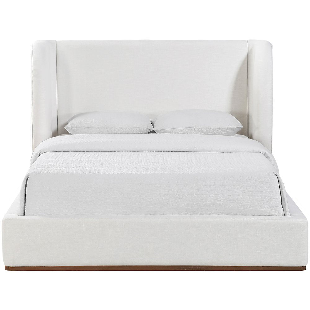 Aurin Cream Linen Textured Fabric Upholstered Queen Bed
